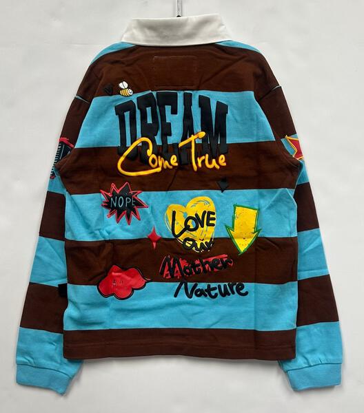 Long Sleeve Polo Shirt With Heavy Print Effects & Patch Works