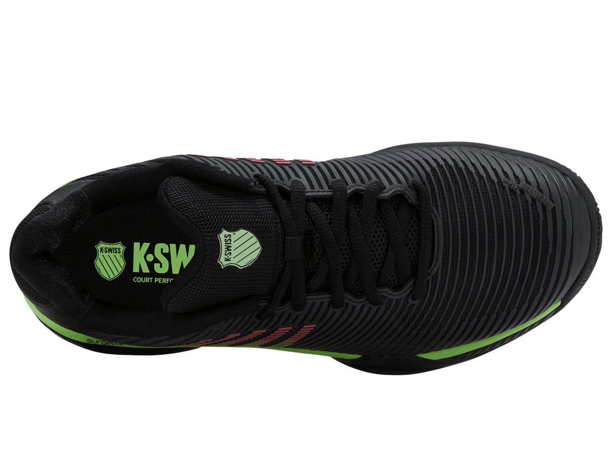 K-Swiss Men's Hypercourt Express 2 Tennis Shoes – Black/Soft Neon Green/Neon Lava