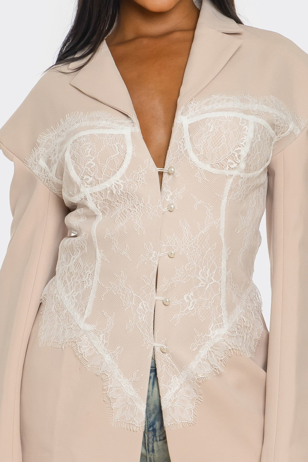 Lace Command Corset Blazer | Blush Nude