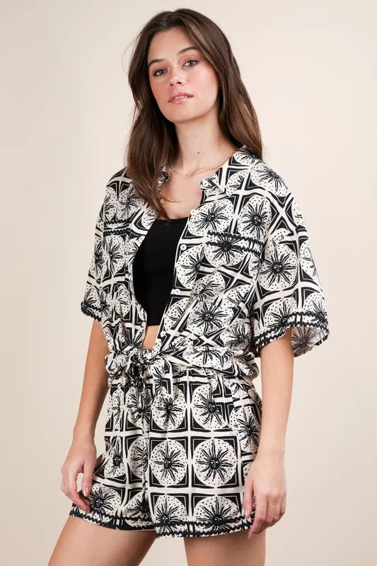 Tropical Printed Shirt Top & Shorts Set.