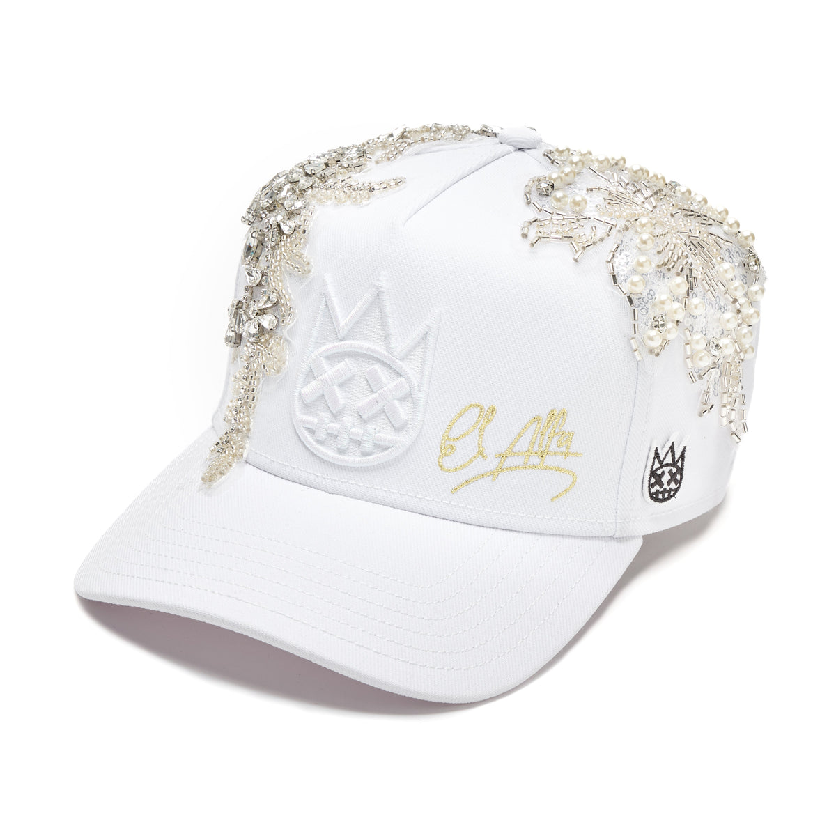 El Alfa Lurex Emb Logo 5 Panel A Frame Trucker Hat | White