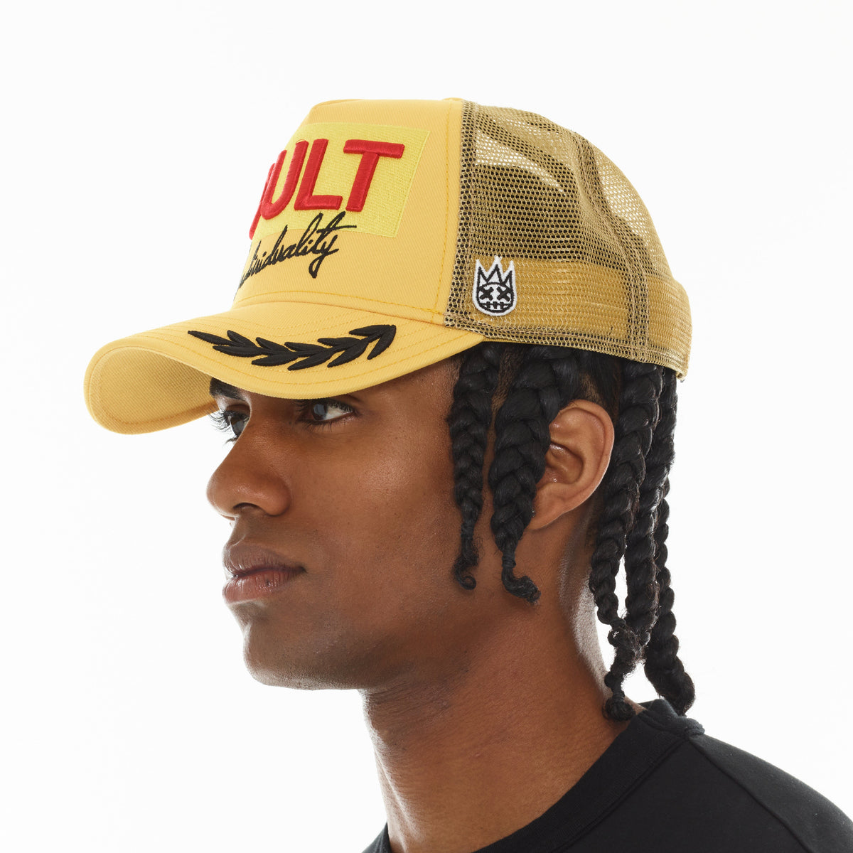 Mesh Back Trucker Hat "Racing" In Yellow Gold