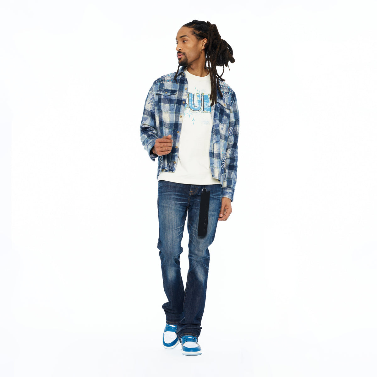 Cult's L/S Embellished Plaid Woven Shirt In Blue Steel Plaid