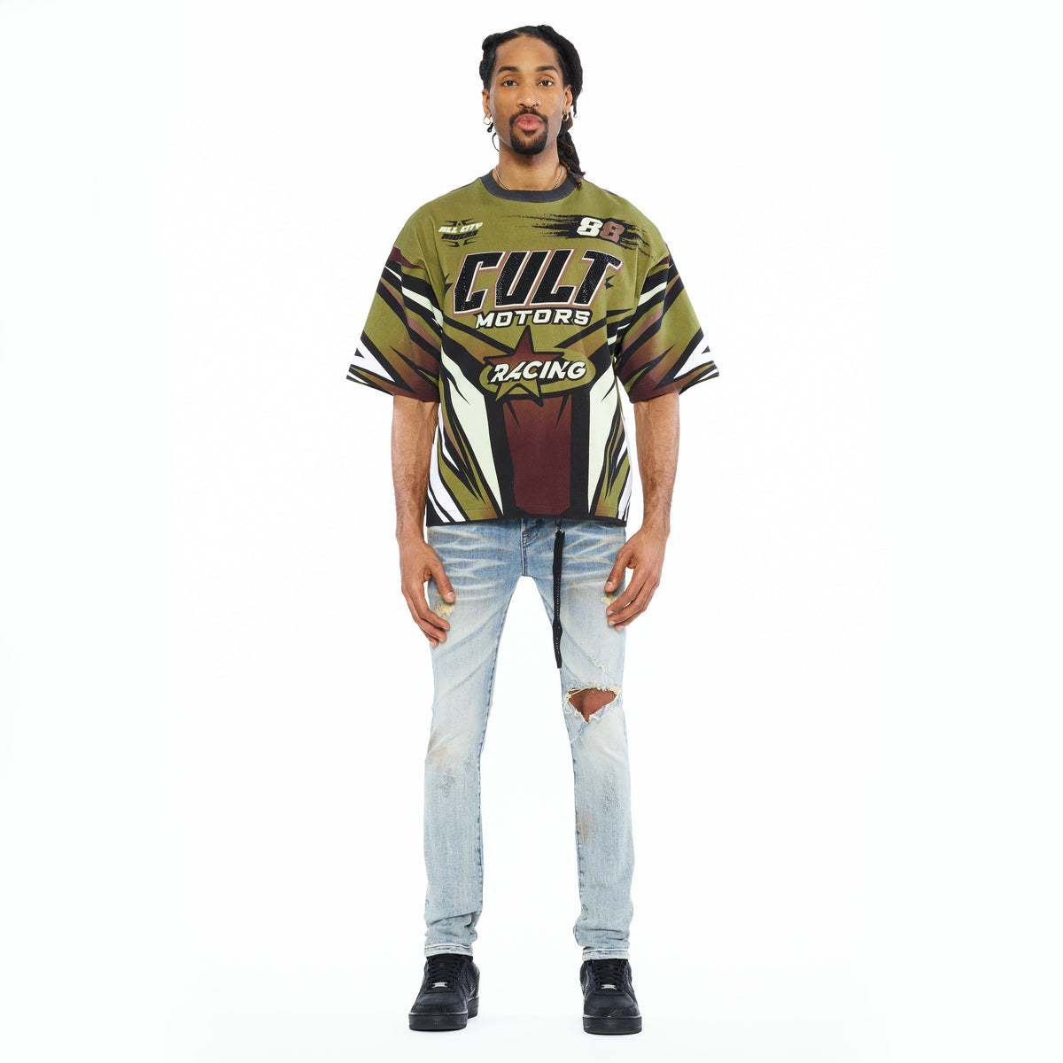 Oversized Short Sleeve Crew Neck Tee "Racer" 260 Grams In Multi