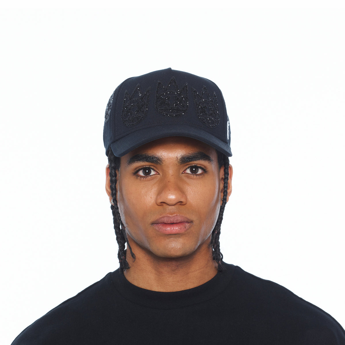 El Alfa A Frame Hat "Multi Black Crystal Logo" | Black