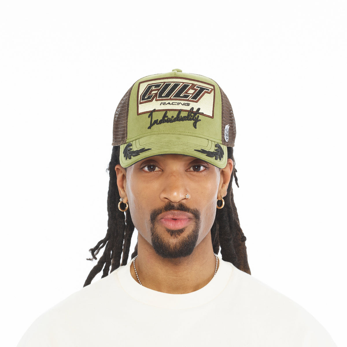 Mesh Back Trucker Hat "Cult Racing" | Olive