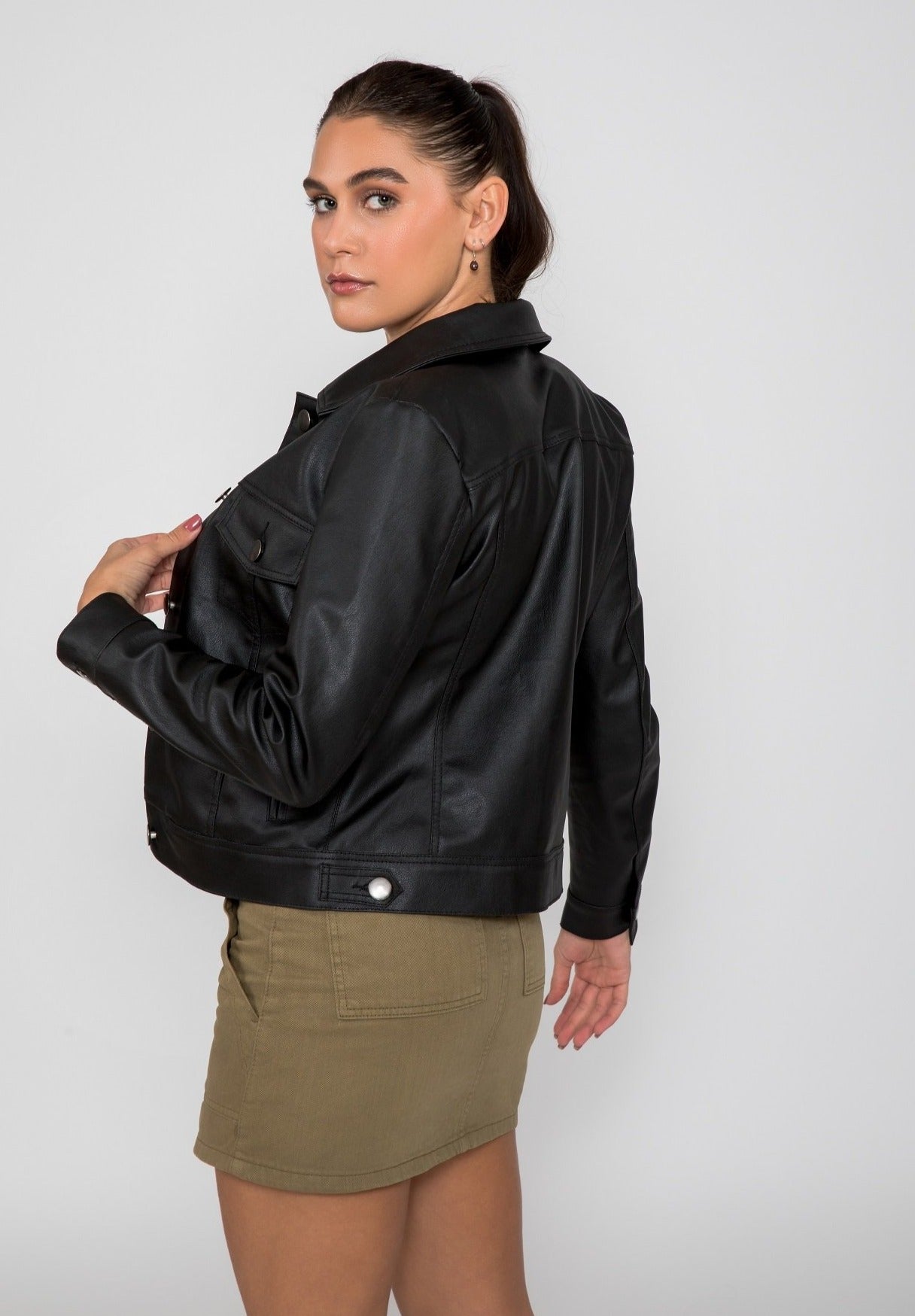 Chloe Trucker PU Faux Leather Jacket