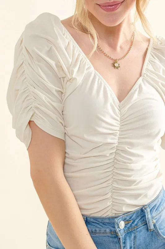 Buttery Soft Ruched Detailed Jersey Bodysuit.