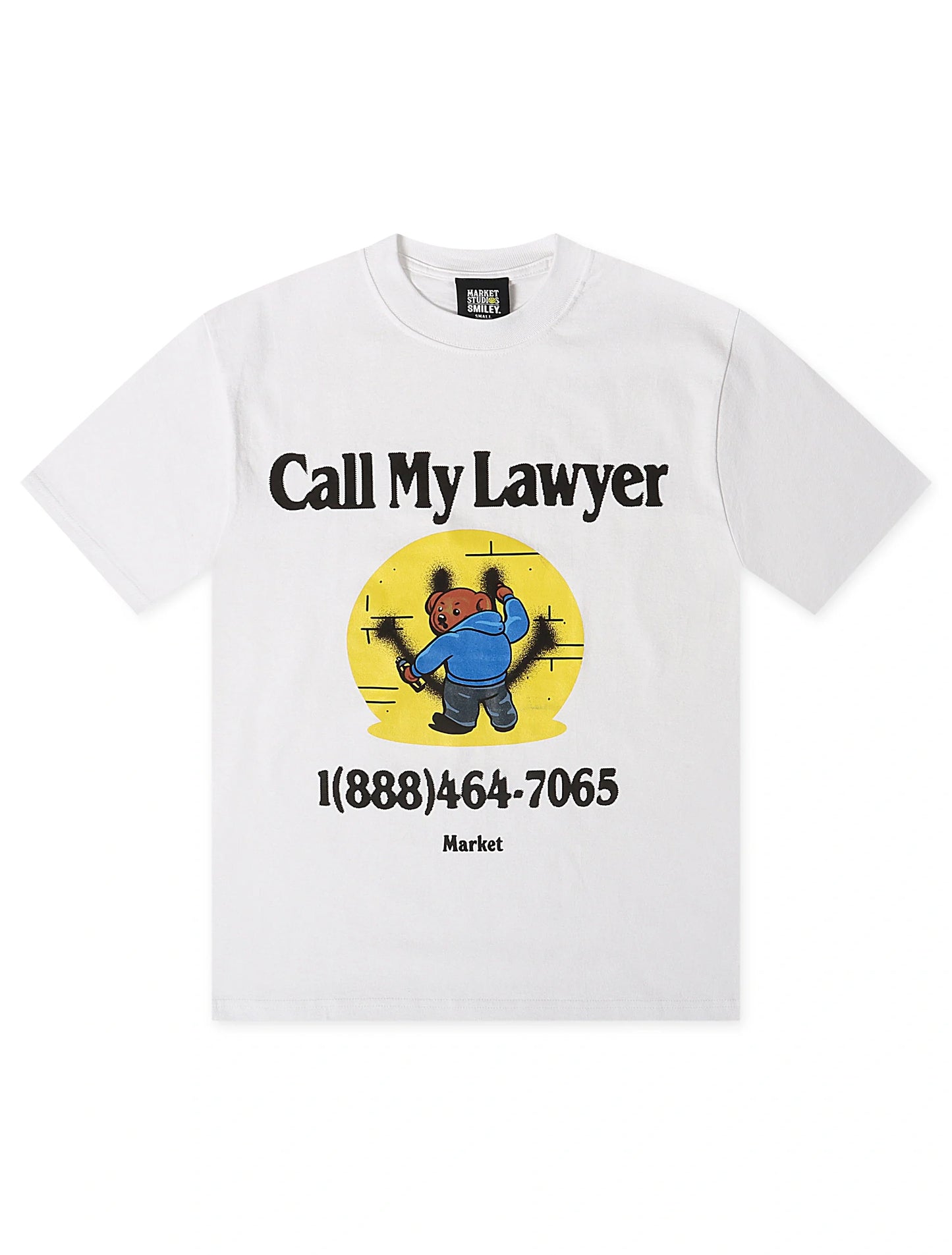 Smiley Call My Lawyer Bear Tee | White