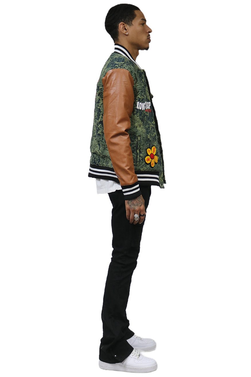 Robin Jacquard & Leather Varsity Jacket