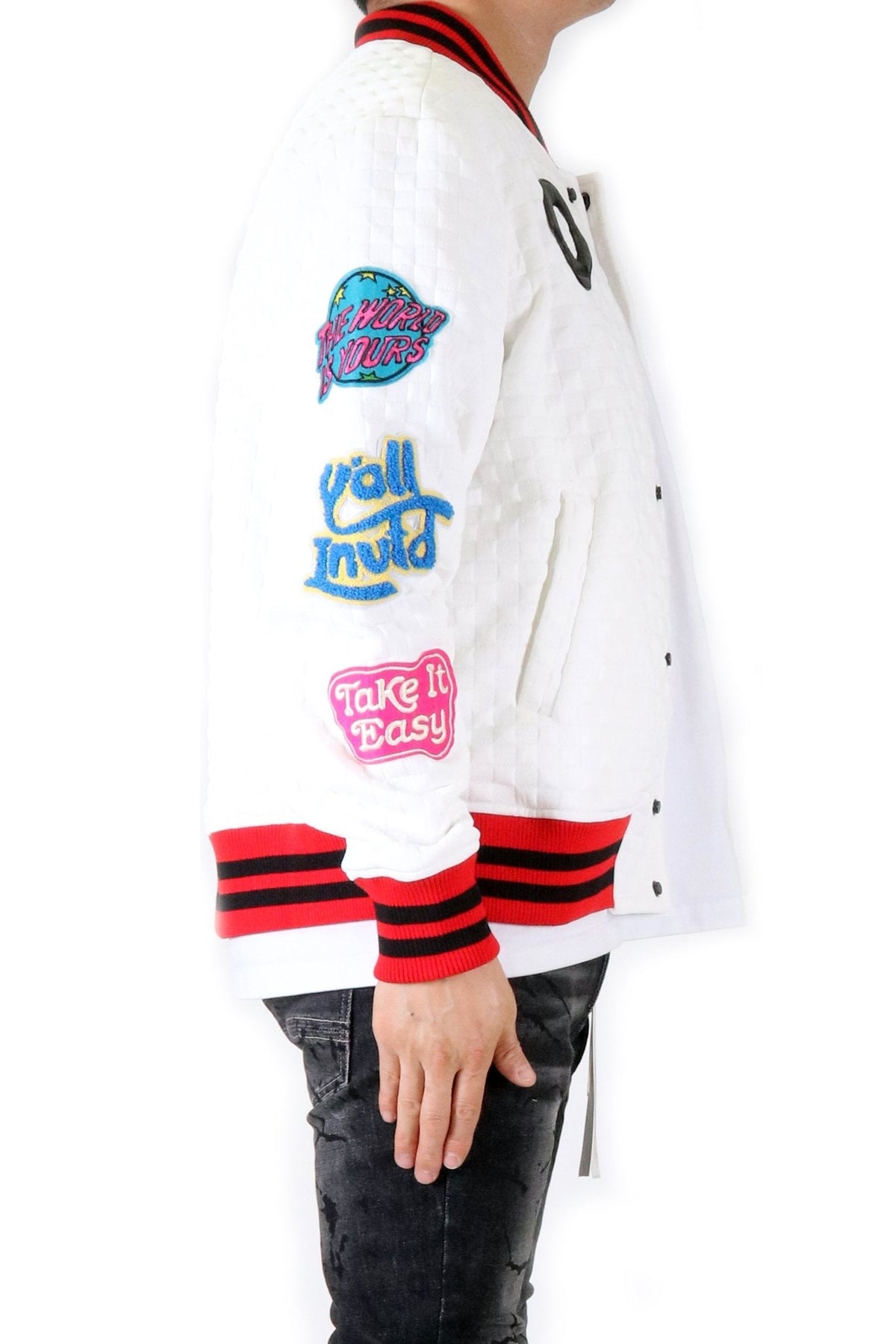 Waffle Square Pattern Jacket with patches