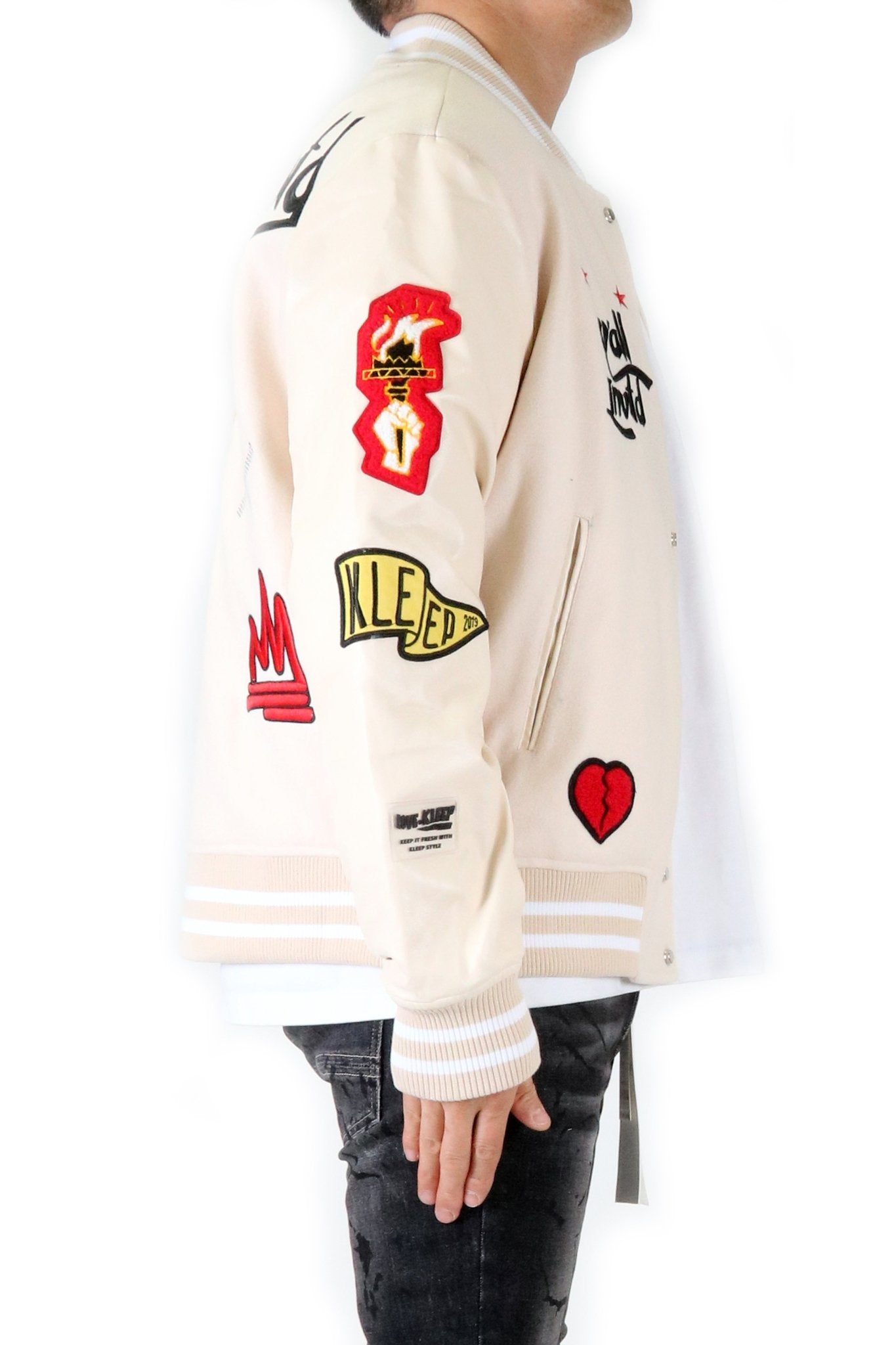 Vue Melton Body with Faux Leather Sleeve Varsity Jacket