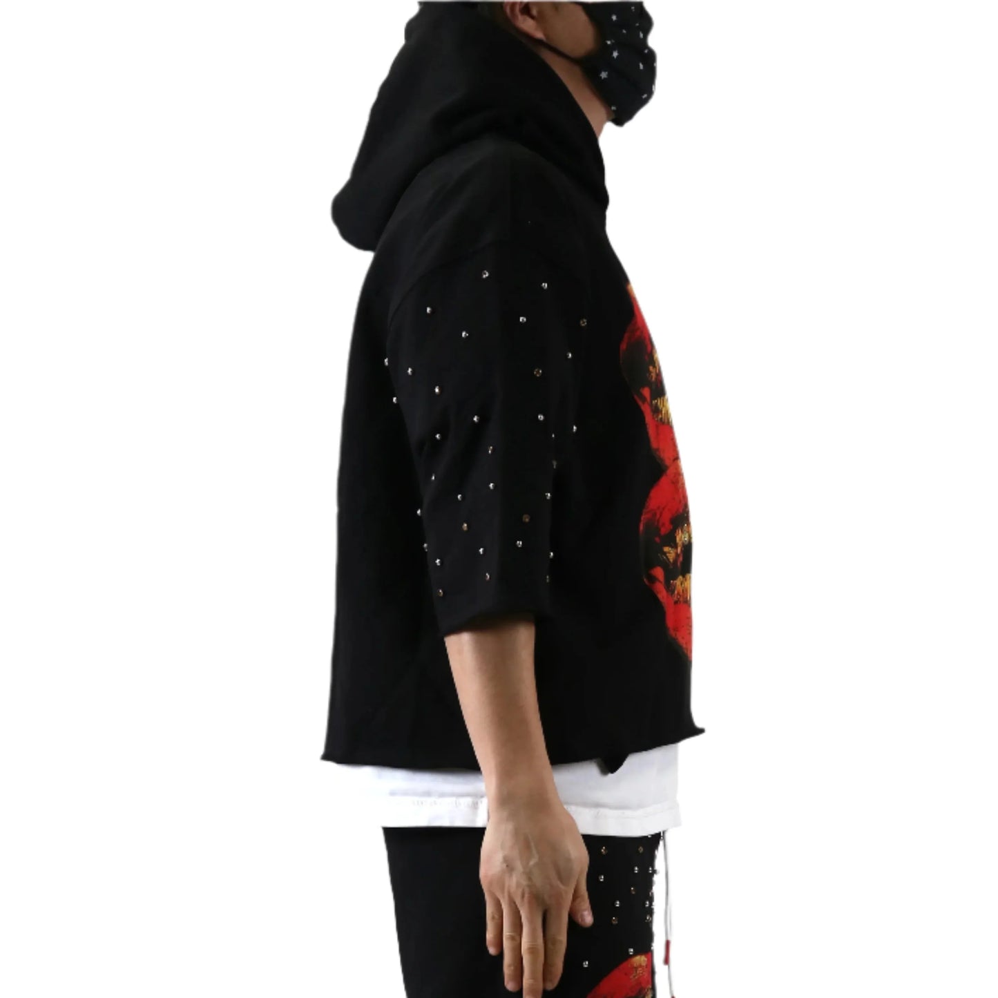Schuma French Terry 3/4 Sleeve Crop Top Pullover Hoodie