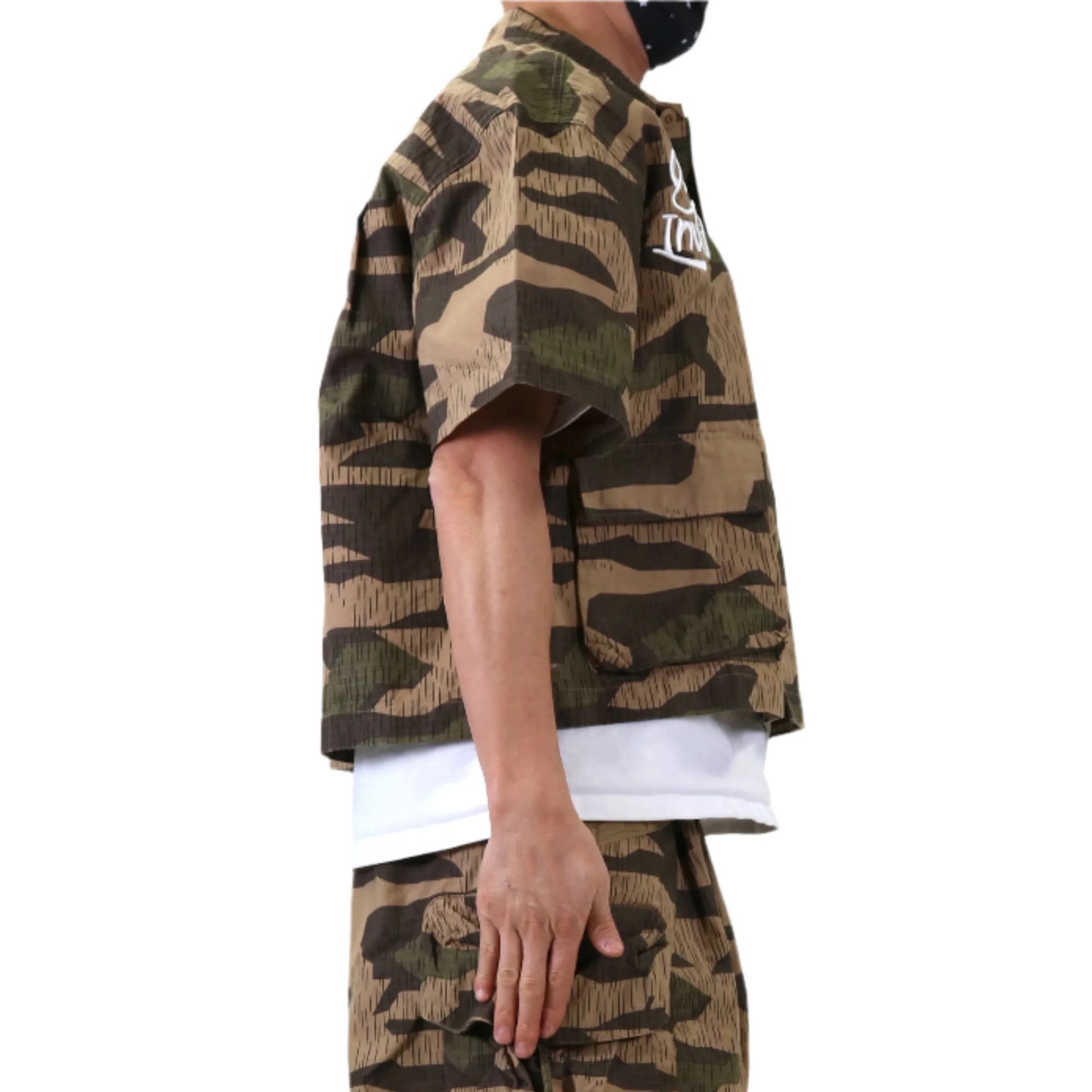 Fine Ripstop Twill Boxy Cut Crop Top Short sleeve Buttondown Shirt