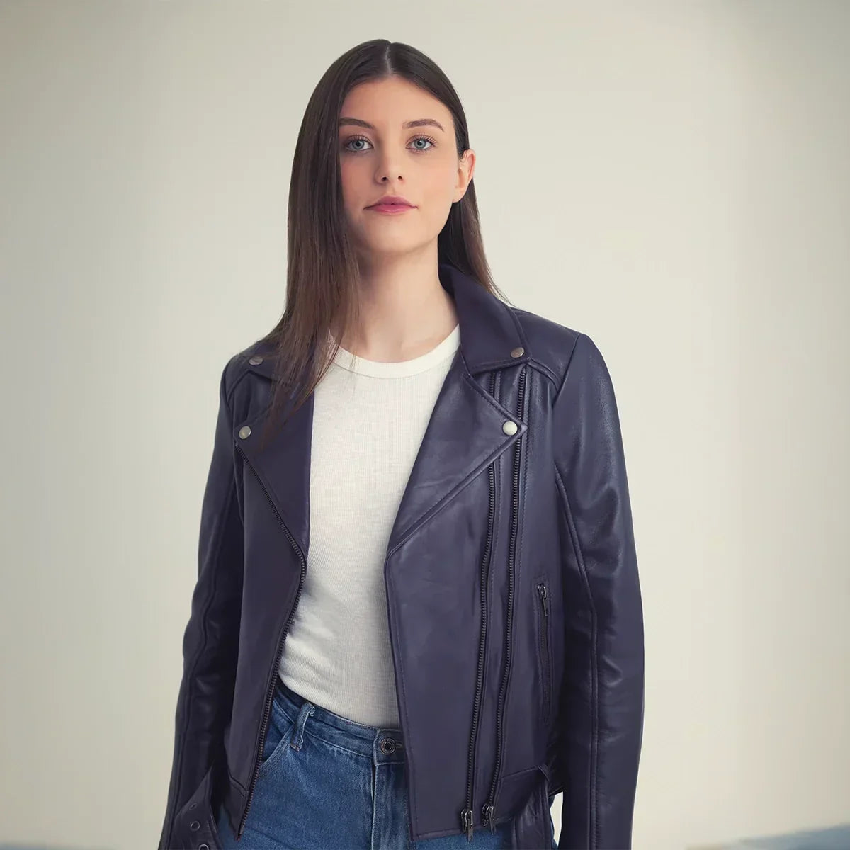 Adeline Women's Lambskin Asymmetrical Jacket