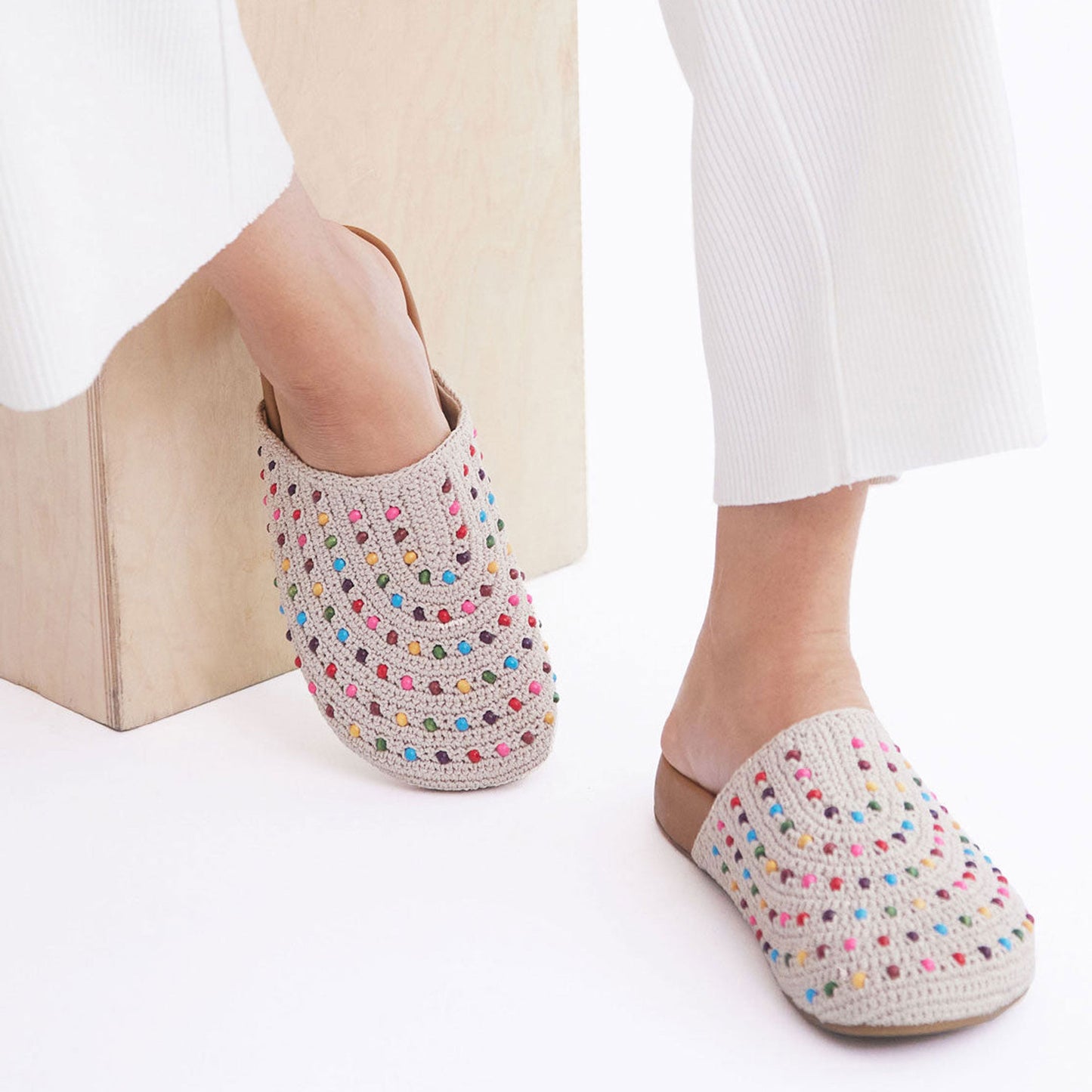 Bolinas Clog - Hand Crochet | Ecru Multi Beads