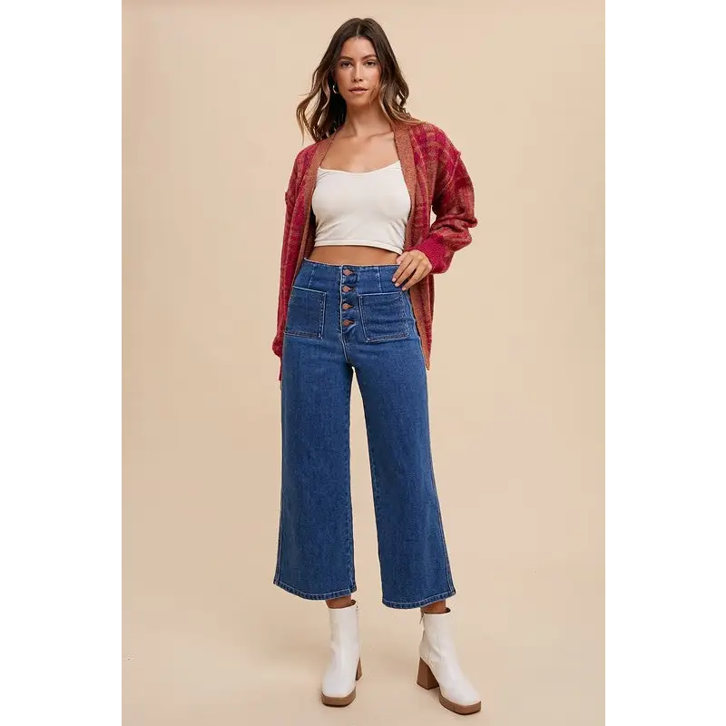 Button Fly High Waist Jeans.