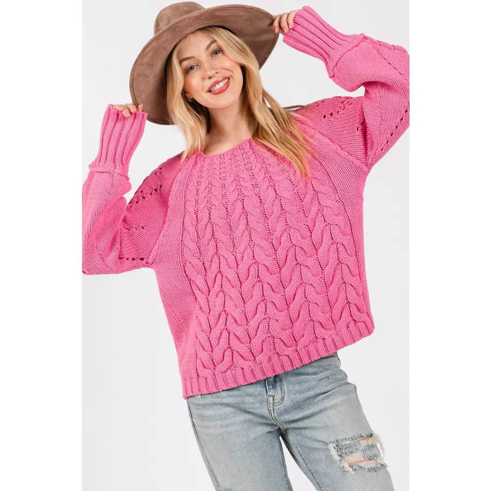 Cable-Knit Long Sleeve Sweater.