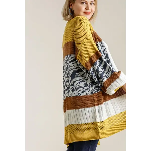 Color Block Open Front Longline Cardigan.