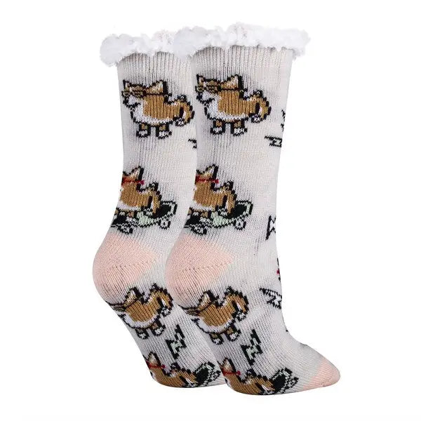 Corgi Boi - Women's Cozy Sherpa Slipper Socks.