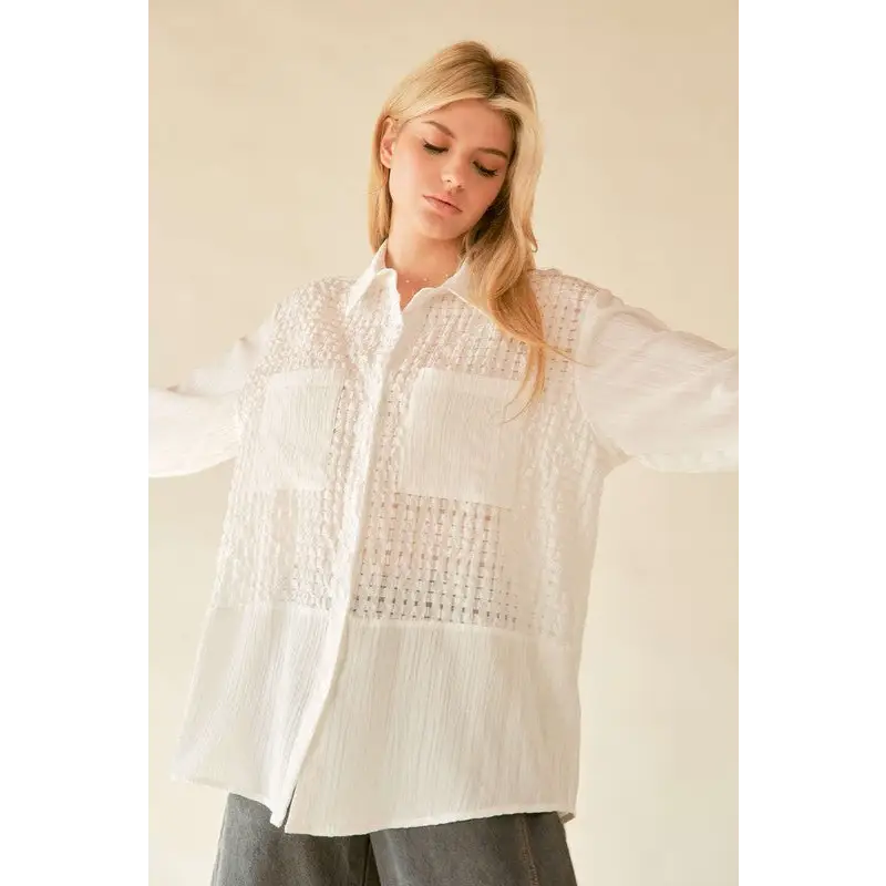 Crinkled Jacquard Button Down Shirt.