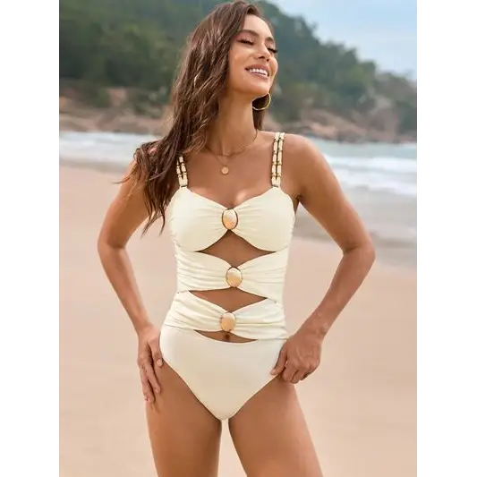 Cutout Ruched Sweetheart Neck One-Piece Swimwear.