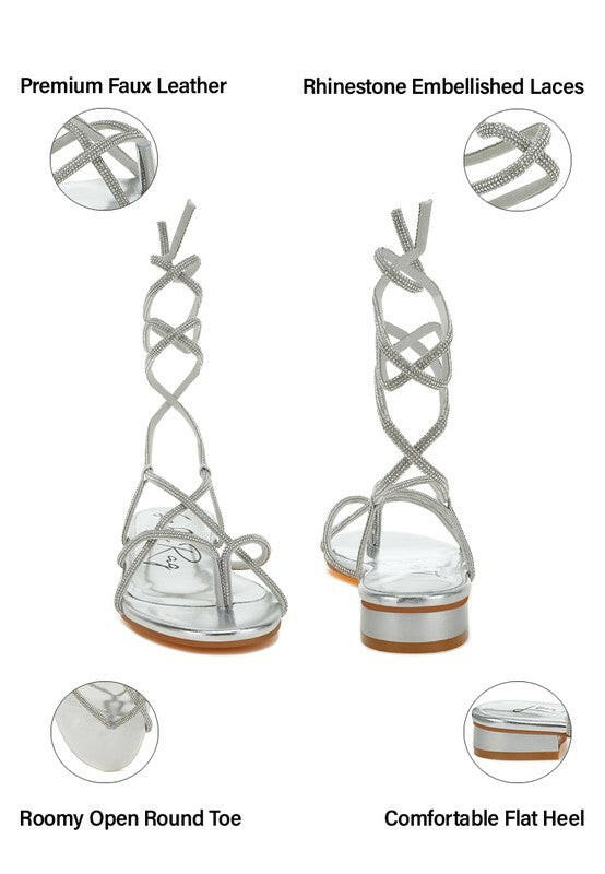 Babbity Rhinestone Embellished Lace-Up Sandals.