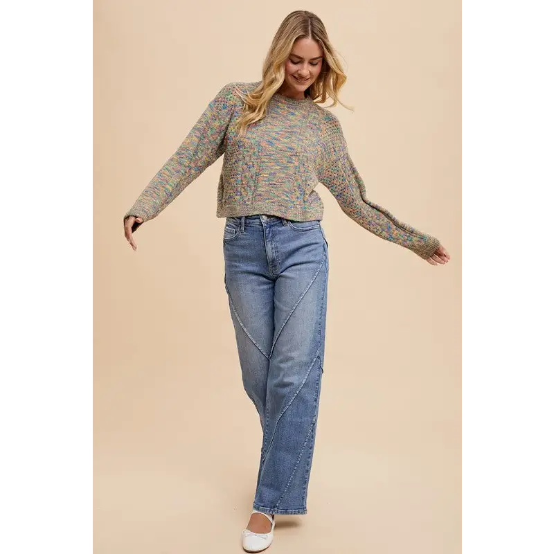 Decorative Seams Wide Leg Jeans.