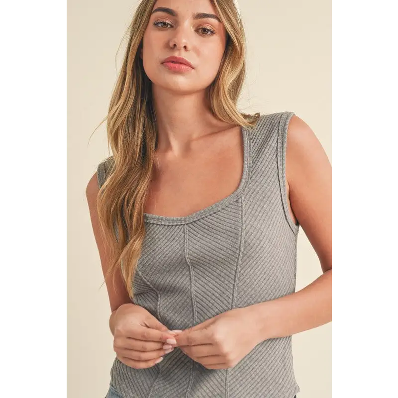 Exposed Seam Ribbed Wide Strap Tank.