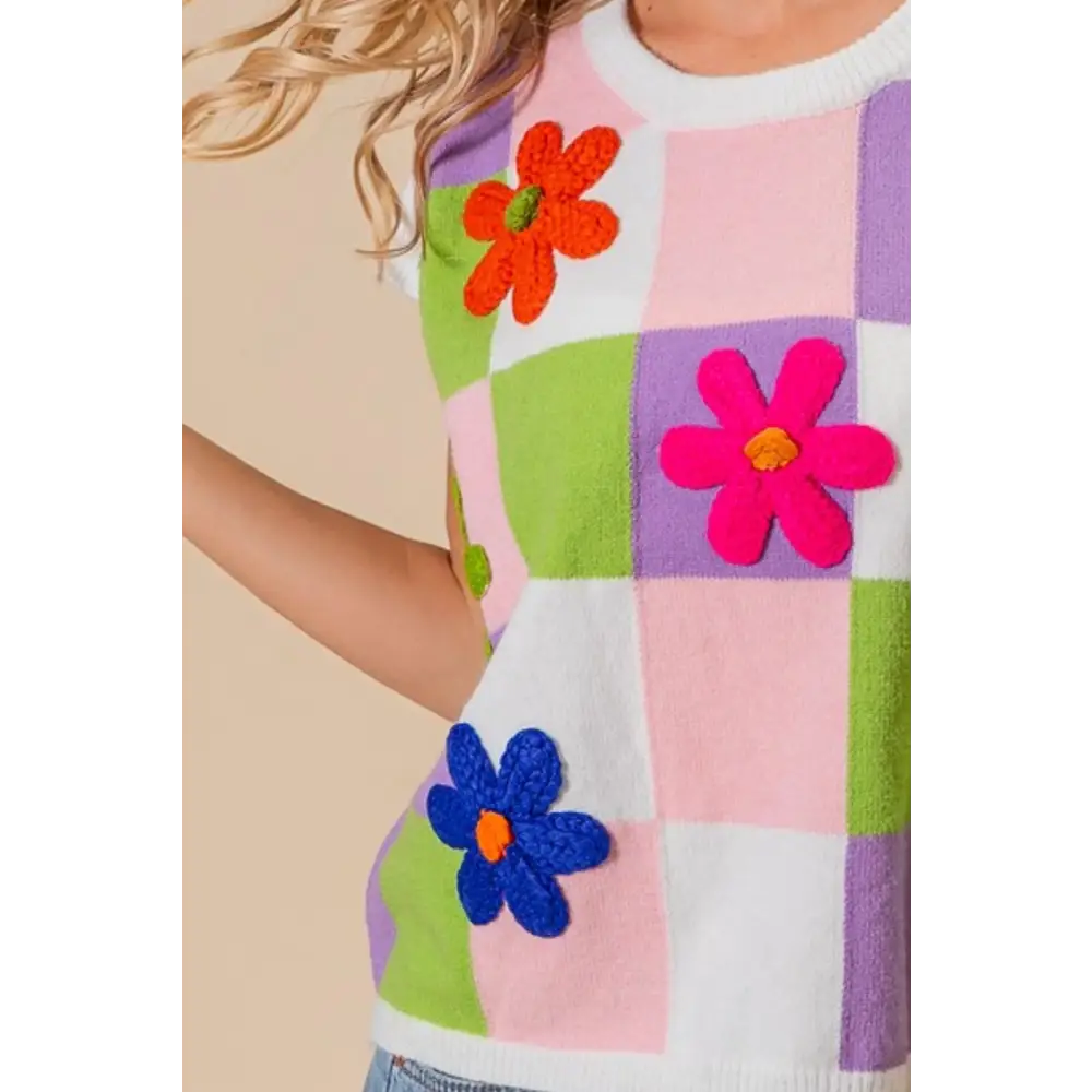 Flower Patch Checkered Sweater Vest.
