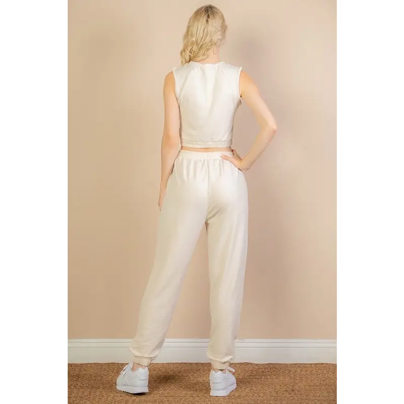 French Terry Elastic Waist Tank Top & Joggers Set.