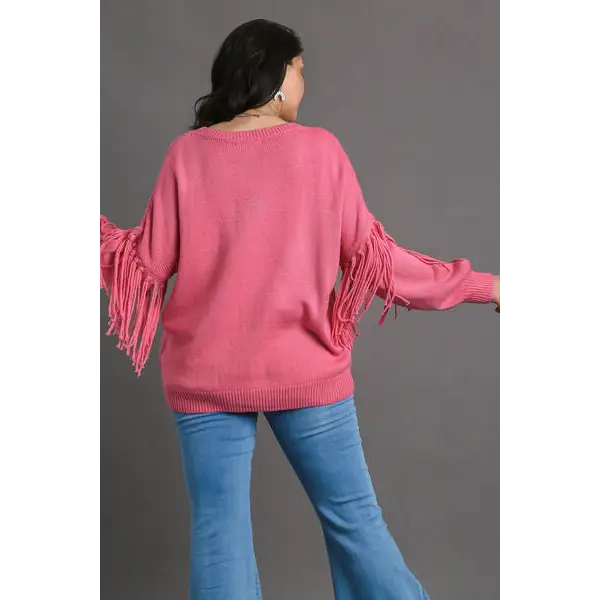 Fringe Round Neck Long Sleeve Sweater.