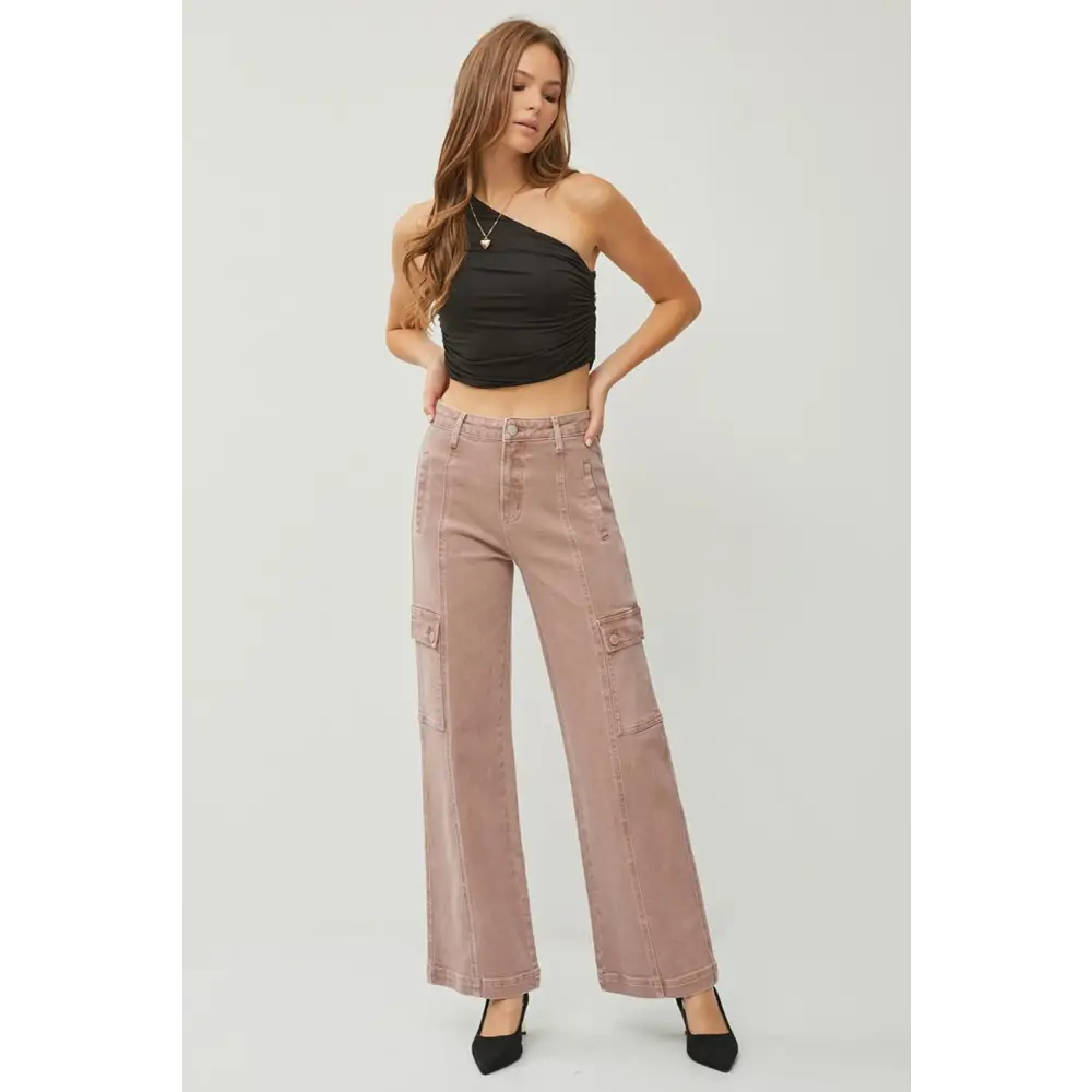 High Rise Wide Leg Cargo Jeans.