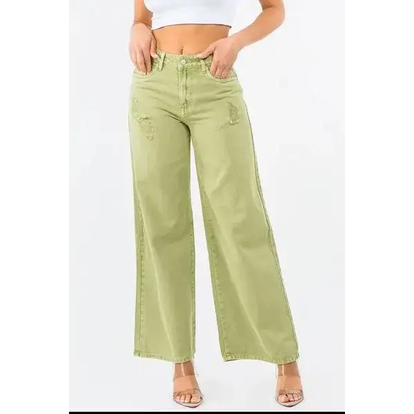 High Waist Distressed Wide Leg Jeans.