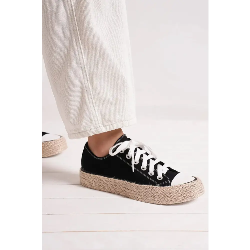 Lace Up Woven Espadrille Sole Sneakers.