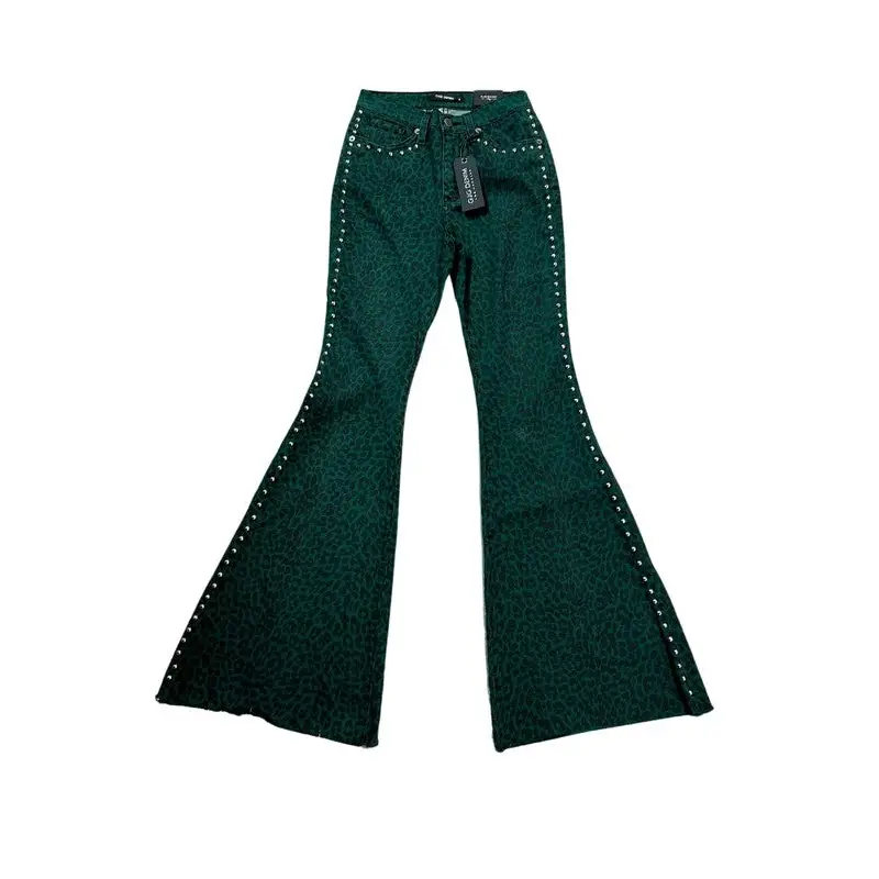 Leopard Studded Bell Bottom Jean.