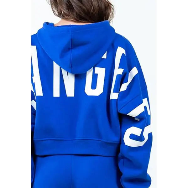 Letter Graphic Long Sleeve Drawstring Cropped Hoodie.