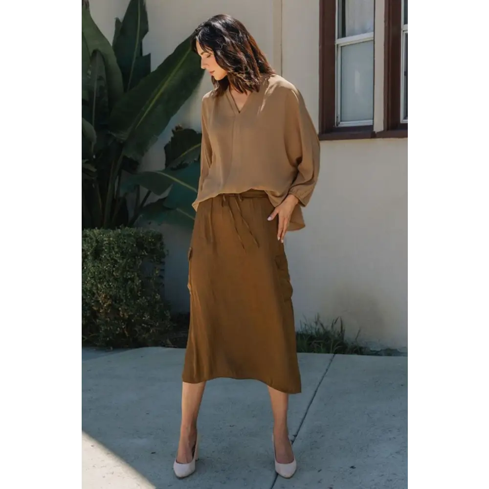 Notched Batwing Sleeve Blouse.