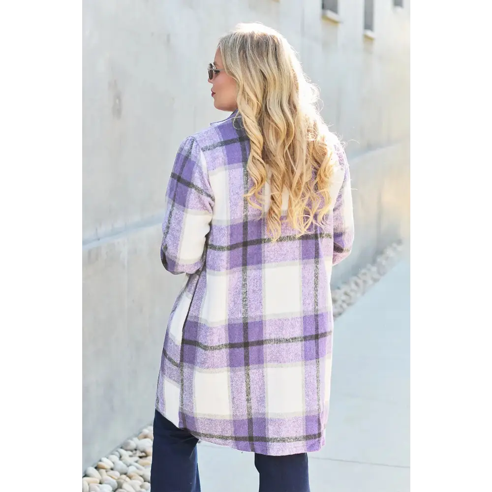 Plaid Button Up Lapel Collar Coat - KRIFFA