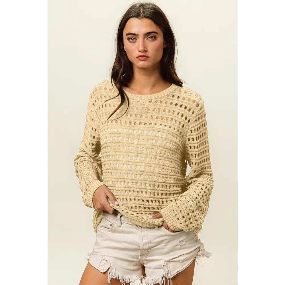 Round Neck Openwork Knit Cover Up.
