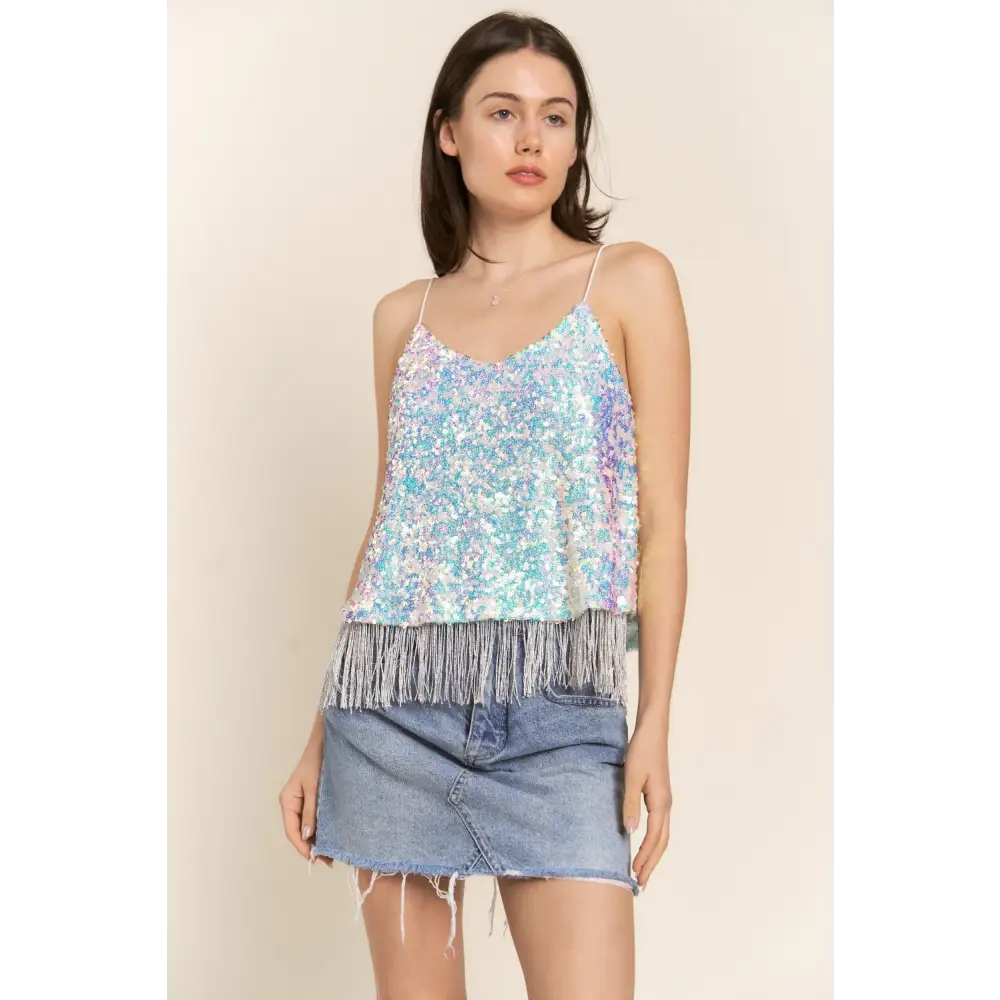 Sequin Tassel Hem Flowy Cami.