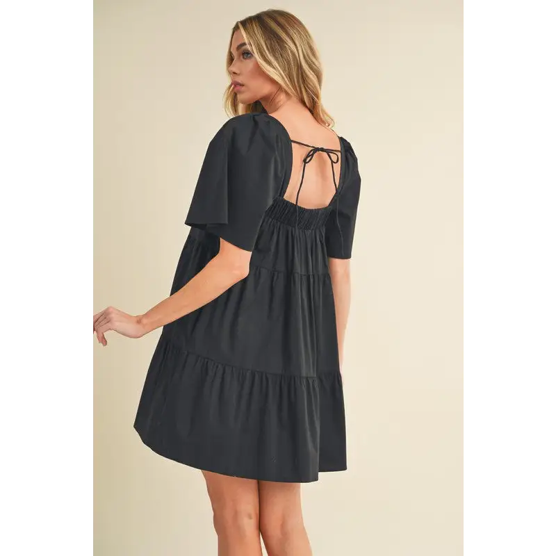 Square Neck Half Sleeve Tiered Dress.