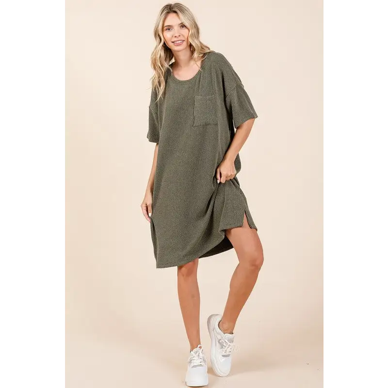 Urban Rib Knit Short Sleeve Tee Dress.