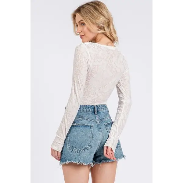Velvet Floral Long Sleeve Bodysuit.