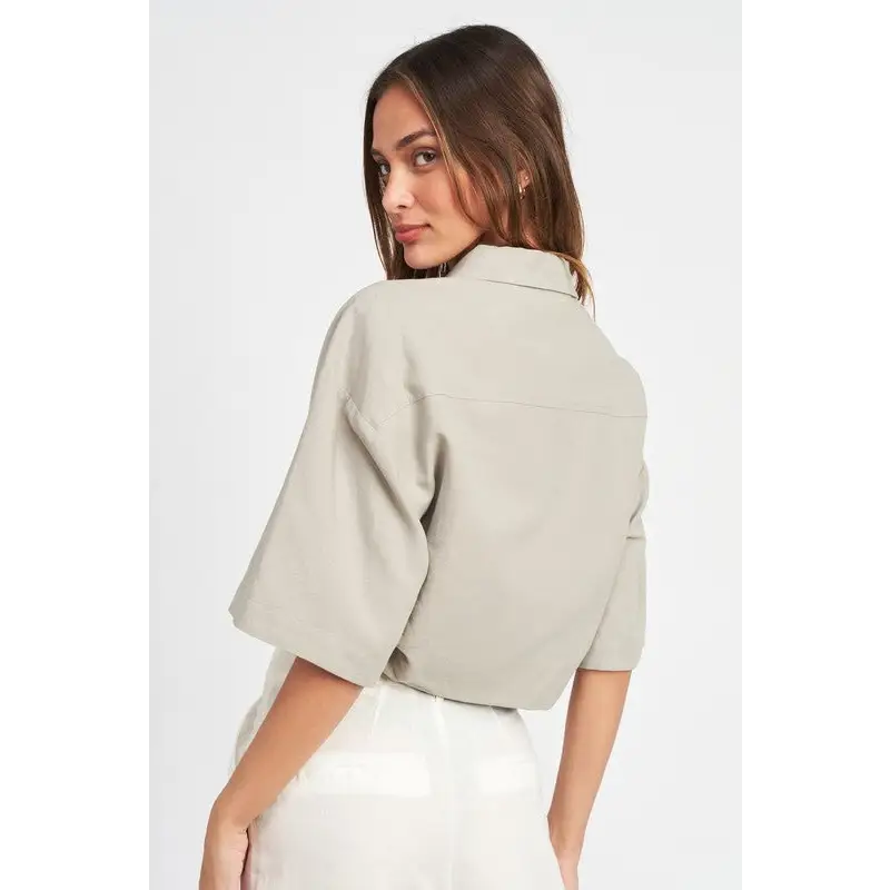 Wide Sleeve Cropped Shirt.