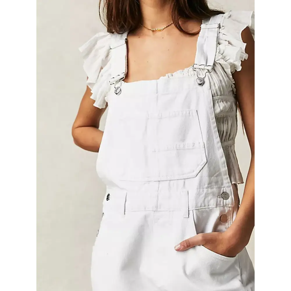 Wide Strap Square Neck Denim Overalls.