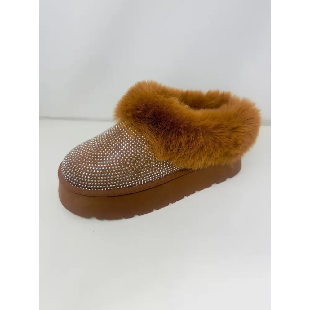 WILD DIVA Embellished Faux Fur Platform Booties.