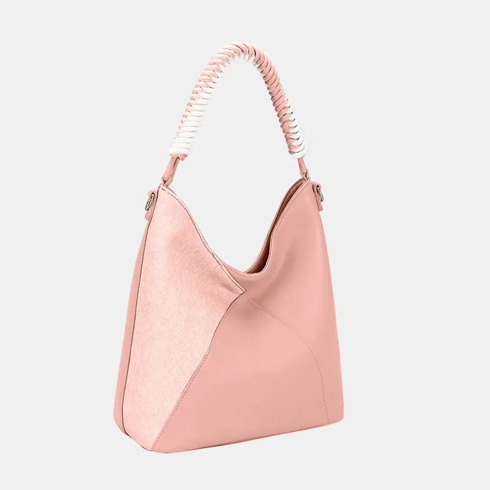 Woven Handle Leather Handbag.