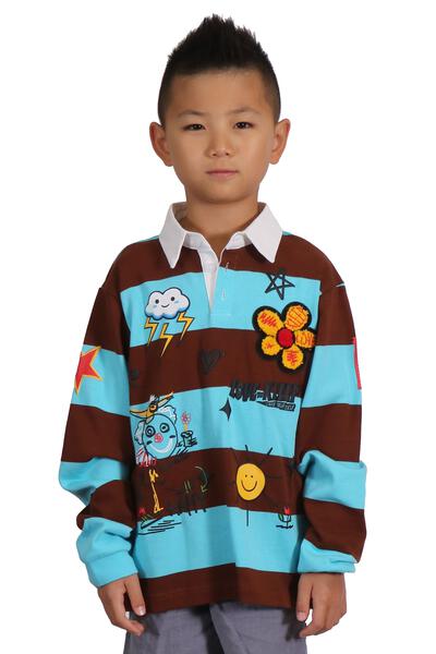 Long Sleeve Polo Shirt With Heavy Print Effects & Patch Works