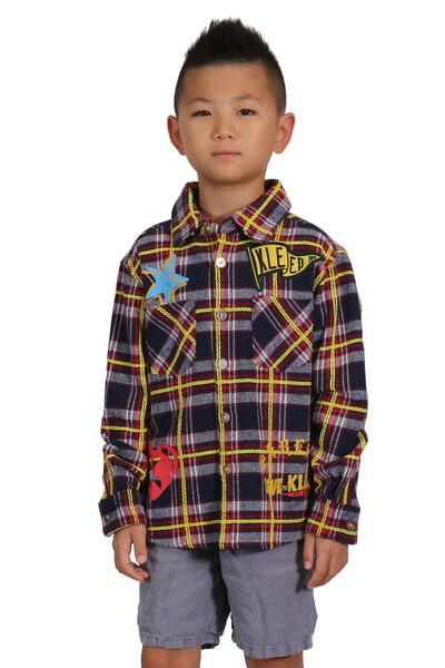 NOVA Kid's Premium Mid-weight Flannel Shirt With Heavy Embroidery Works, Patch Work & Print Effects